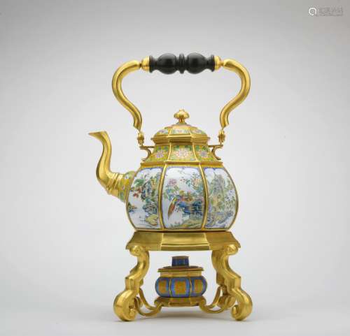 A gilt-enamel 'floral and birds' pot