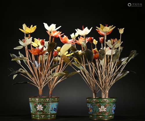 A pair of Cloisonne enamel flowers pot