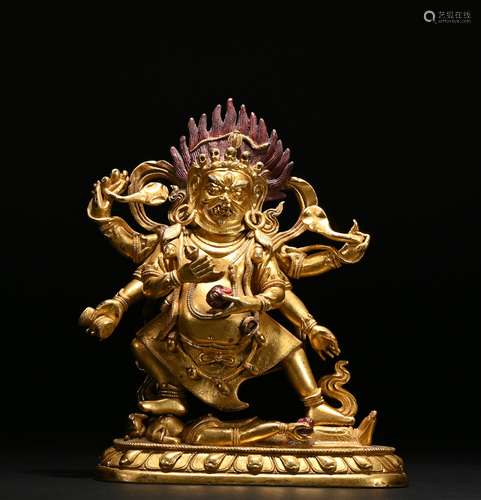 A gilt-bronze statue of Six armed mahagala