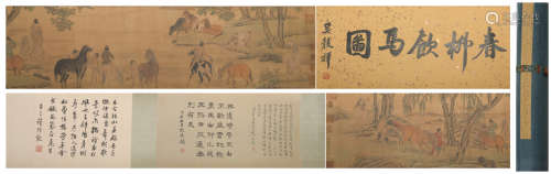 A Lang shining's five horses hand scroll