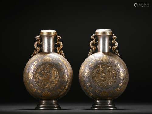 A pair of gilt-bronze moonflask