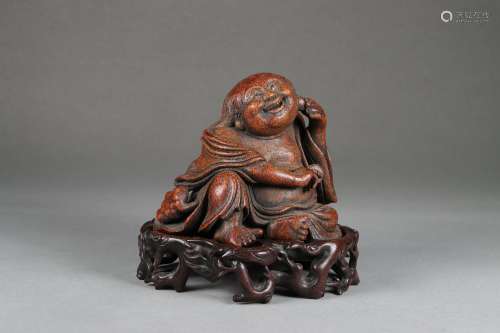 chinese bamboo carving of liu hai and toad