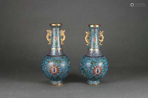 pair of chinese cloisonne binaural vases