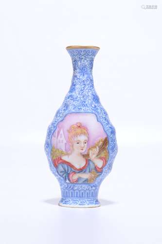 chinese famille rose porcelain olive-form vase