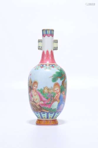 chinese famille rose porcelain handled vase