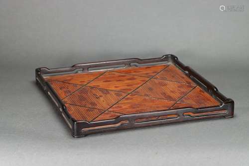 chinese red sandalwood tea plate inlaid with bamboo