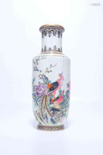 chinese famille rose porcelain rouleau vase