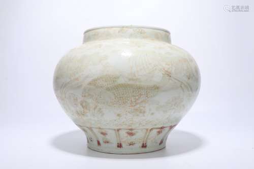 chinese underglaze red porcelain fish pattern jar