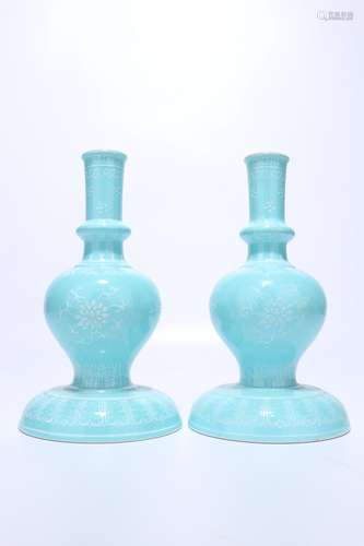 chinese blue glazed porcelain candlestick