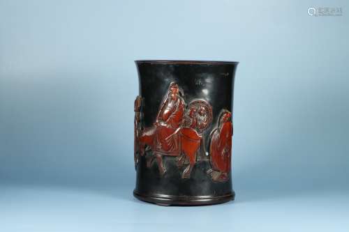 chinese lacquered bamboo brush pot