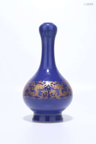 chinese blue glazed porcelain garlic-head vase