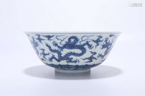 chinese blue and white porcelain bowl with dragon pattern