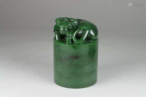 chinese hetian green jade seal with ox button