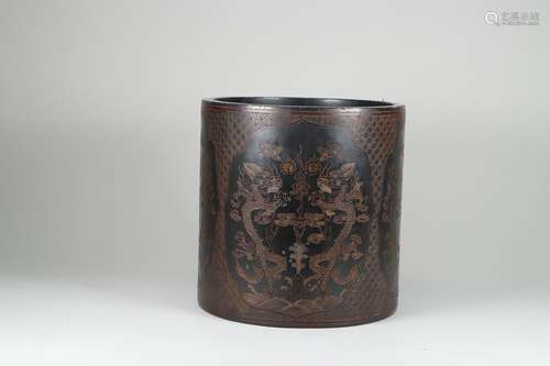 chinese black lacquer wood brush pot