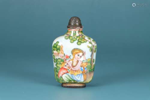 chinese enamel bronze snuff bottle with foreigner pattern