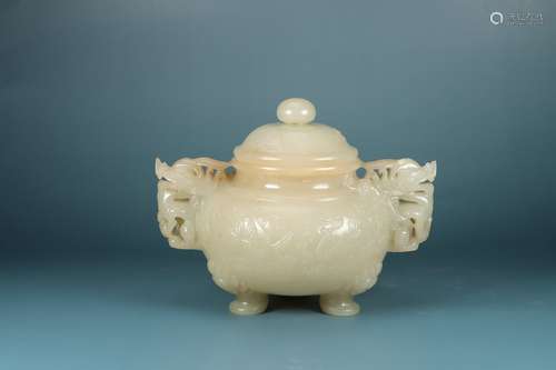 old collection chinese hetian jade pot with lid