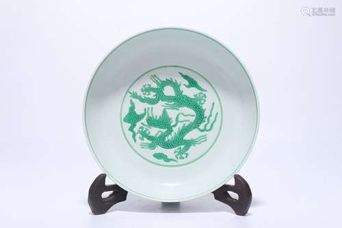 chinese green enamel porcelain dragon pattern plate