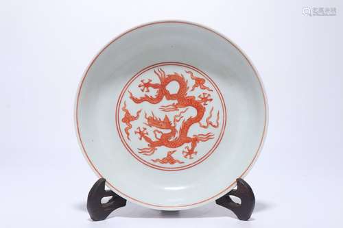 chinese copper-red glazed porcelain plate