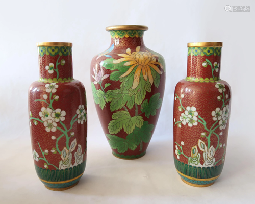 Three Chinese Cloisonne Vases