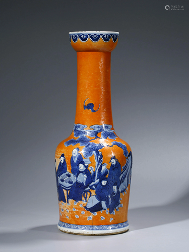 Red-Ground Blue & White Porcelain Vase, Kangxi Mark