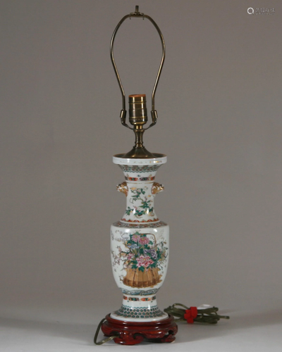 Porcelain Lamp with Shade, 19th Century