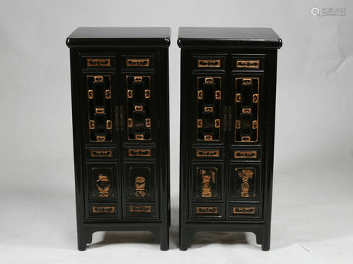 Pair Chinese Gilt 2 Door Side Cabinets, Late 19th/Early