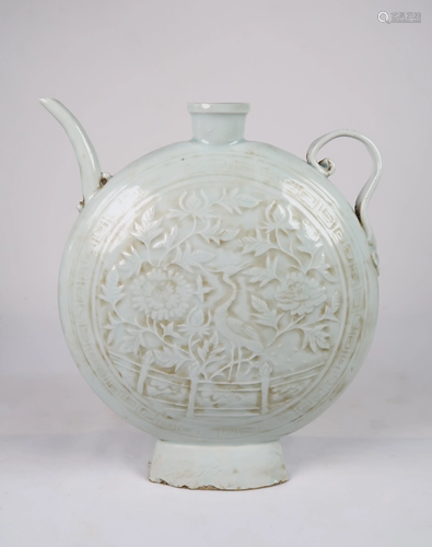 Chinese White Glazed Carved Porcelain Ewer