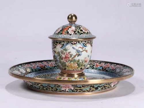 Painted Enamel Bronze Cup on Saucer, Yongzheng Mark