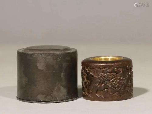 Carved Chenxiang Agarwood Ring in Metal Box, Qianlong