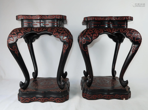 Pair of Carved Wood Lacquered Stools