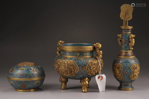 Three Cloisonne Enamel Scholar's Object, Qianlong Mark