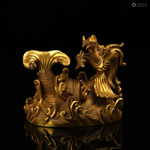 Gilt Bronze Dragon & Fish Paper Weight