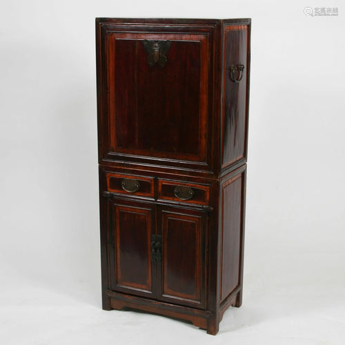 19th C. Two-Part Chinese Collectors Cabinet with Chest