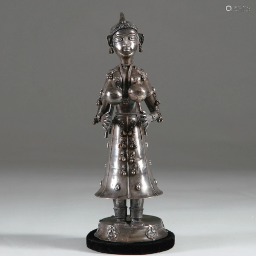 Rare Silver Indian Sculpture of a Musician, Late