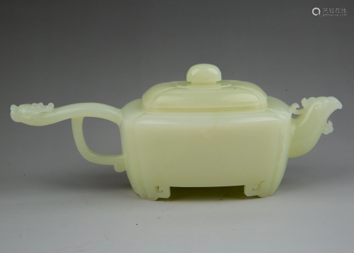 Very Fine Chinese Carved White Jade Teapot
