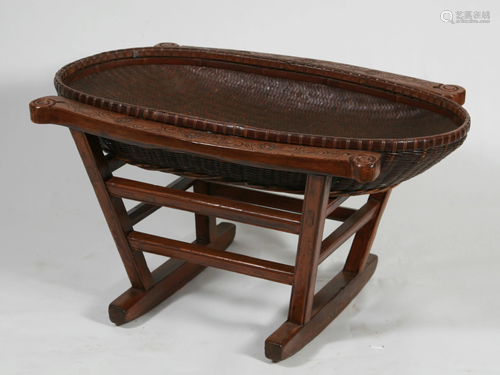 Chinese Rocker Bassinet with Woven Basket, 19th C