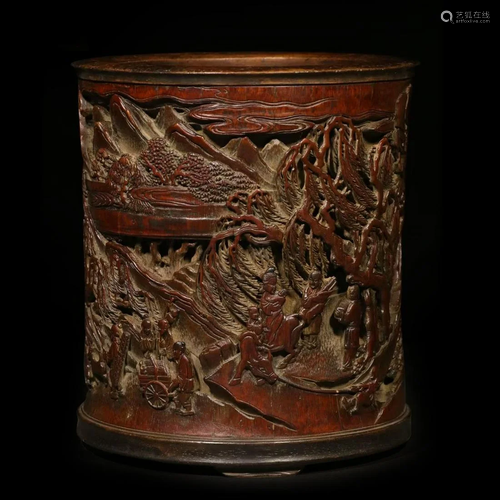 Intricately Carved 'Landscape & Figural' Bamboo