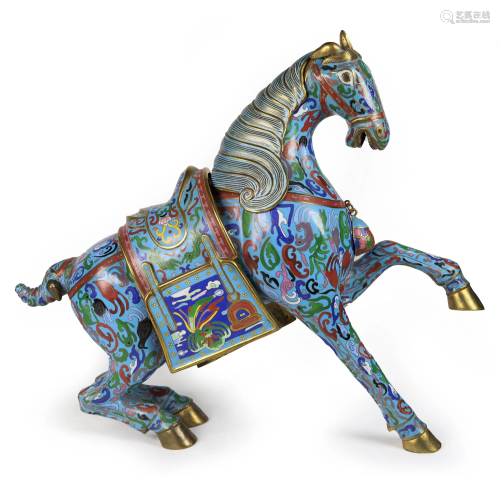 Large Chinese CloisonnÃ© Enamel and Gilt Bronze Horse