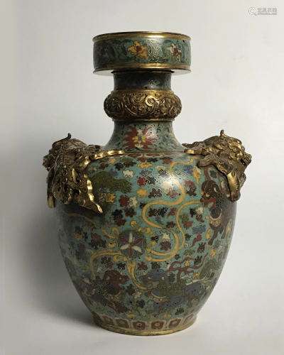 Cloisonne Enamel Double-Beast Vase, Jingtai Mark