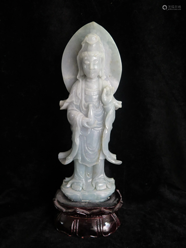 Chinse Carved Celadon Jadeite Guanyin