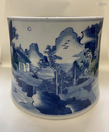 Large Blue And White Pocelain Brushpot