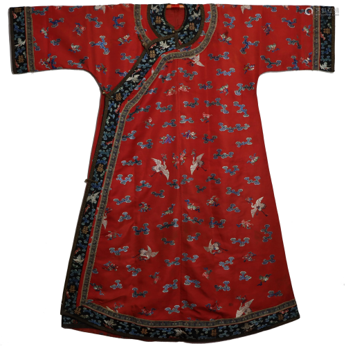 Qing Dyn. Red-Ground Silk Wedding Robe