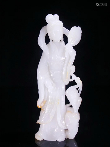 Chinese Carved Hetian White Jade Guanyin Figure