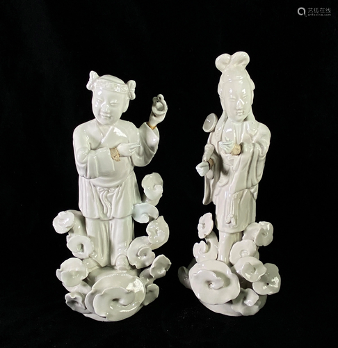 Two White-Glazed Porcelain Figures