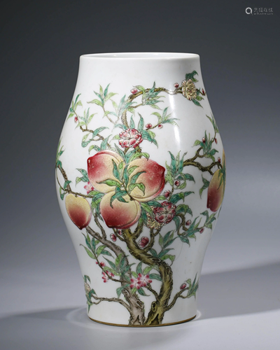 Famille Rose 'Peaches' Olive-Shaped Vase