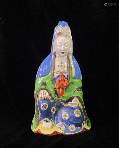 Famille Rose Porcelain Guanyin Figure