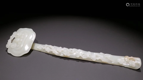 Finely Carved Hetian Jade Carving of Ruyi Scepter