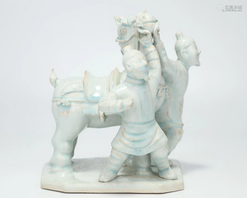 Celadon-Glazed 'Figure & Horse' Porcelain Group