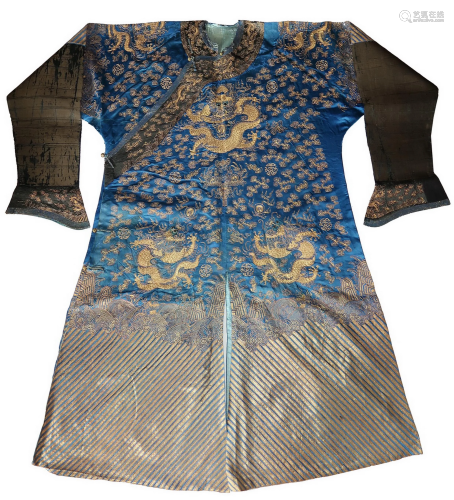 Qing Dyn. Gold Thread 9 Dragon Silk Robe