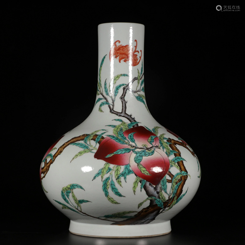 Famille Rose 'Peaches' Porcelain Vase, Guangxu Mark